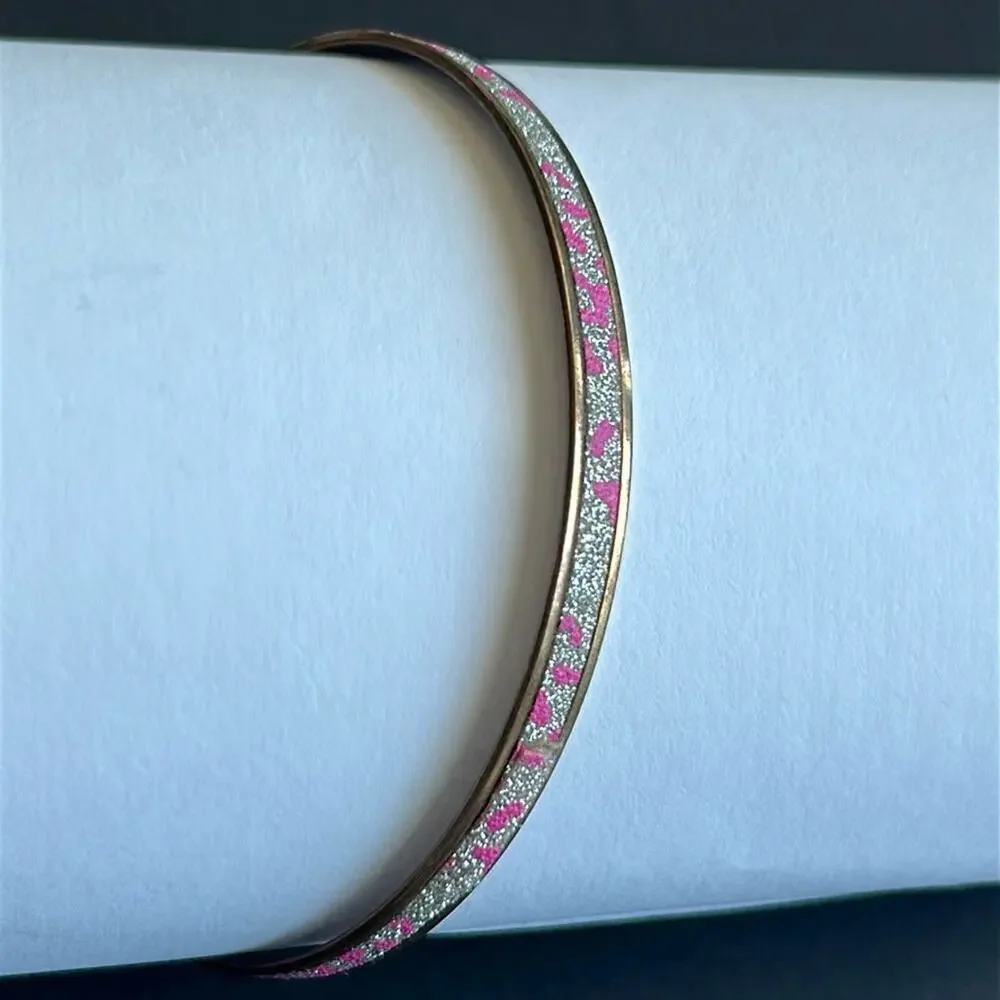 Women’s vintage dainty‎ gold tone pink/silver glittery bangle bracelet one size